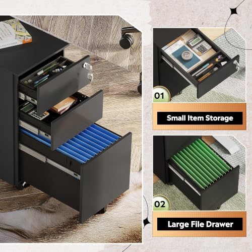 DEVAISE 3 Drawer Mobile File Cabinet, Fully Assembled Metal Filing Cabinet - Image 4