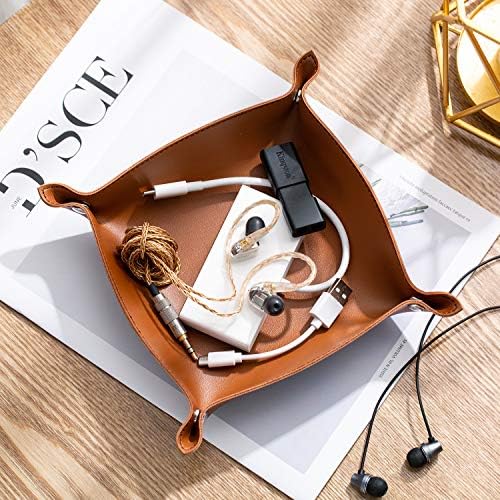Leather Jewelry Valet Tray for Women and Man (2PCs Brown-B) - Image 5