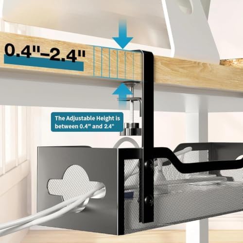 Litwaro Under Desk Cable Management Tray 2 Pack, No Drill, Organizer with Clamp Easy to Install for Standing Cord Organizer, Wire Damage Desk, Black, 13.38''-2 pack - Image 2