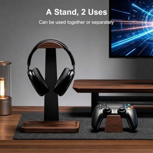 Walnut Gaming Headphone and Controller Stand with 800 x 300 mm Mouse Pad - Image 4