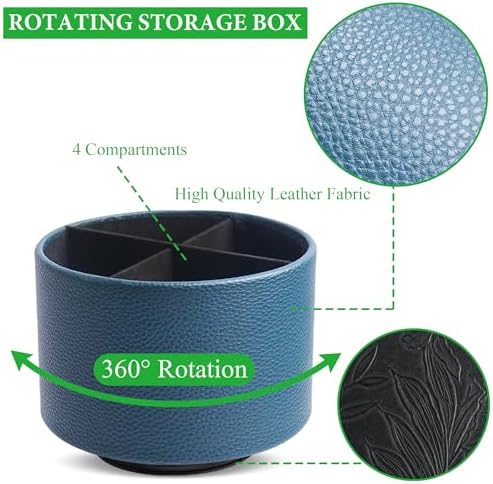 Round Leather Art Supply Organizer,Remote Control Holder,360 Degree Spinning,Multi-Functional Pencil Holder,4 Compartments Desktop Stationary Organizer(1-Lichee Green) - Image 3