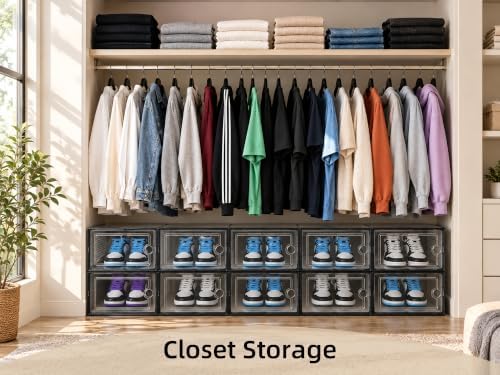 Kuject X-Large Shoe Storage Boxes 12 Pack, Clear Stackable Shoe Organizer - Image 2