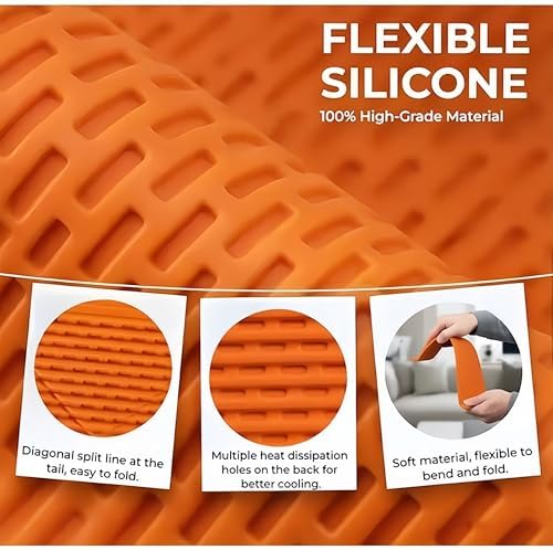 Flexible Silicone Aluminum Phone Holder Tablet Stand with Charging Port Design, Foldable Airplane Laptop/Phone Stand for Home Office Travel (Orange) - Image 6