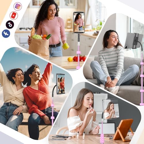 Aureday Adjustable Tripod Stand, 67” Height, Tablet Holder for iPad mini/Air/Pro, Kindle, Switch, Smartphones, 4.7”-12.9” Devices, Pink - Image 5