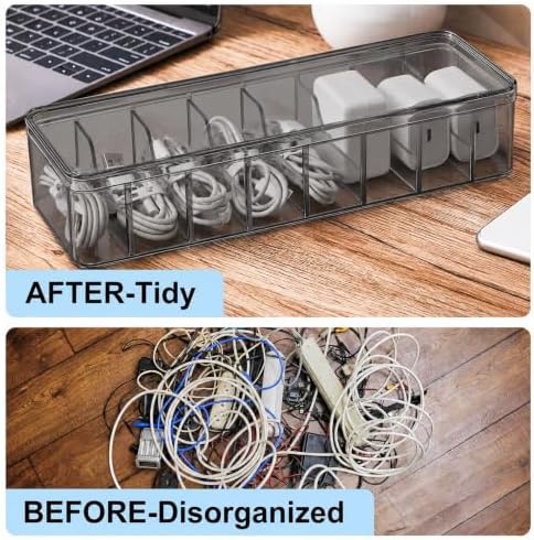 Tatuo Cord Organizer Box with Lid, Gray, 6 Pack - Image 7