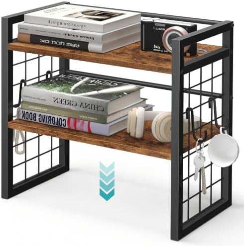 Desktop Shelf Organizer, 2 Tier Wood Desk Bookshelf, Rustic Brown by ELITEROO