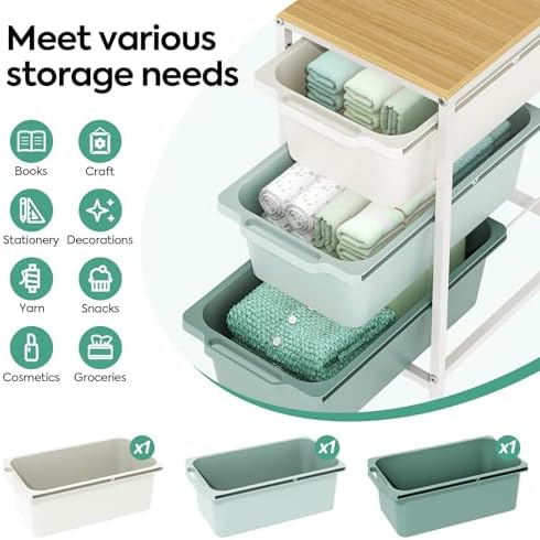 Slim Rolling Cart with 3 Drawers, Metal Utility Storage Cart - Image 3