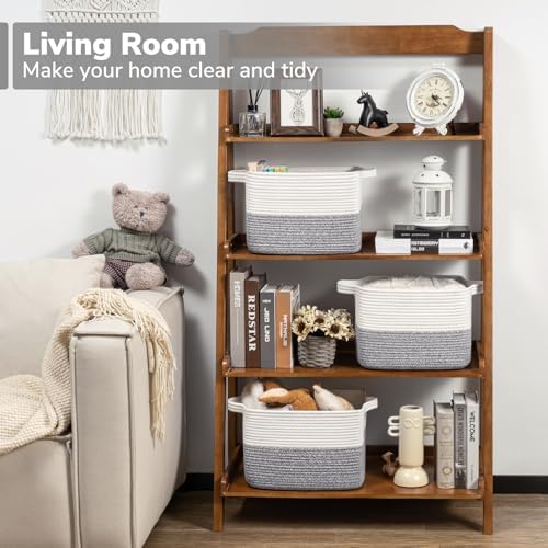 Goodpick Woven Storage Basket for Shelves, 13" x 10" x 9", Gray & White - Image 2