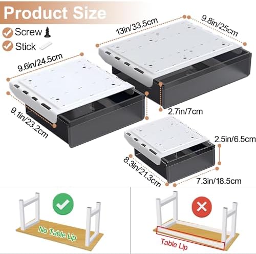Under Desk Table Drawer Storage Organizer,3 Pack Large & Medium & Small Slide Out Desk Drawers - Hidden Desktop Organizer,Attachable Pencil Storage Tray Under Table(SML) - Image 2