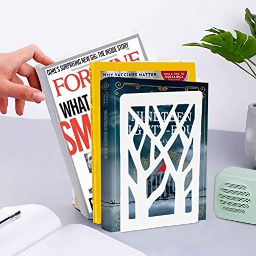 Book Ends, Bookends, Bookends for Shelves, Bookend, Book Ends for Heavy Books, White Metal Book Shelf Holder Home Decorative, Book Stoppers for Shelves, Bookend Supports 2 Pair - Image 5