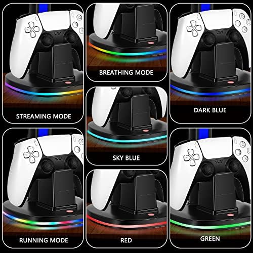 PS5 Controller Charging Station with RGB Headphone Stand, PS5 Controller Charger Holder with 2 USB Port, Headset Stand for PlayStation 5 & DualSense Edge Controllers Charging Dock - Image 3