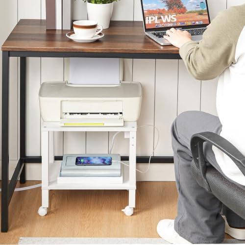 HOOBRO 2-Tier Printer Stand with Charging Station, Under Desk Printer Table, Printer Cart with Storage Shelves, Shelf for Small Spaces, for Home Office, White WT38UPS01 - Image 5