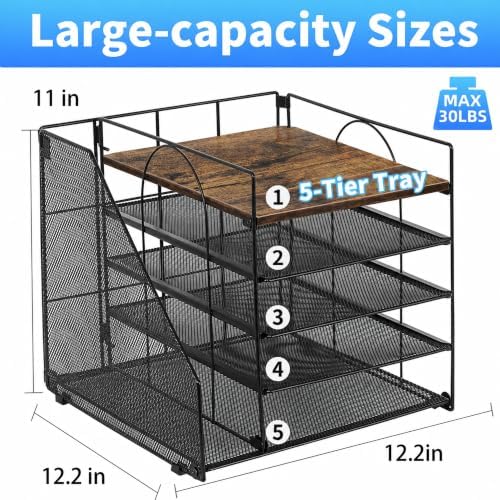 Desk Organizer, 5-Tier Paper Organizer Letter Tray, Brown Wood - Image 4