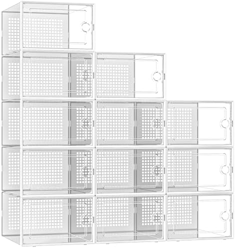 Kuject X-Large Shoe Storage Boxes 12 Pack, Clear Stackable Shoe Organizer by Kuject