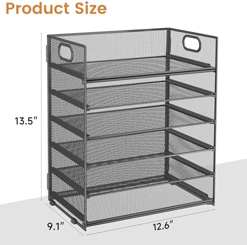 6 Tier Paper Organizer with Handle,Construction Teacher Desk Decor,Gray - Image 6