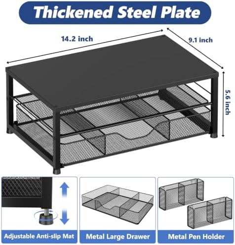 Desk Organizer and Accessories, 2-Tier Computer Monitor Stand Riser with Drawer and 2 Pen Holders, Laptop Stand, Office Desk Accessories for Office Supplies, Black - Image 3