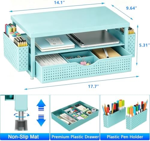 Monitor Stand with Drawer and 2 Pen Holders (Blue) - Image 5
