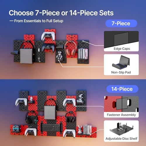 PEGZONE Controller and Headphone Holder Wall Mount, 14pcs, Black & Red - Image 3