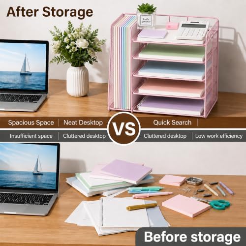 Desk Organizer, 5-Tier Paper Organizer Letter Tray, Pink - Image 2