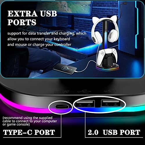 PS5 Controller Charging Station with RGB Headphone Stand, PS5 Controller Charger Holder with 2 USB Port, Headset Stand for PlayStation 5 & DualSense Edge Controllers Charging Dock - Image 4