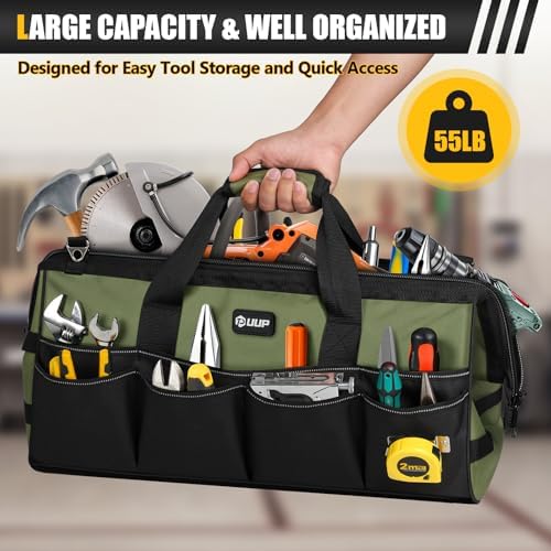 20" Tool Bag Extra Large, HeavyDuty Spacious Tool Box Organizer, Green - Image 4