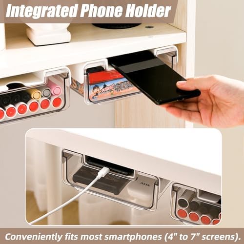 2 Pack Under Desk Storage Drawers Slide Out-Drill-On or Self-Adhesive,Large&Medium Drawer Under Desk Organizer Under Table Drawer for Home Office School Organization and Storage - Image 4