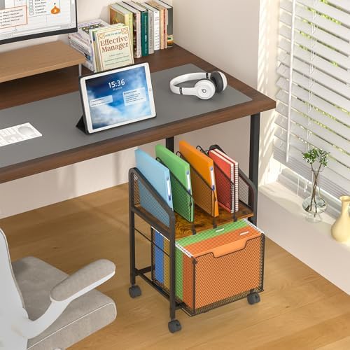 Rolling File Cabinet with Adjustable Dividers, Vertical Filing Cabinet with Storage Drawer on Lockable Wheels, Hanging File Organizer Beside Under Desk for Office, Home（Patent Pending） - Image 5