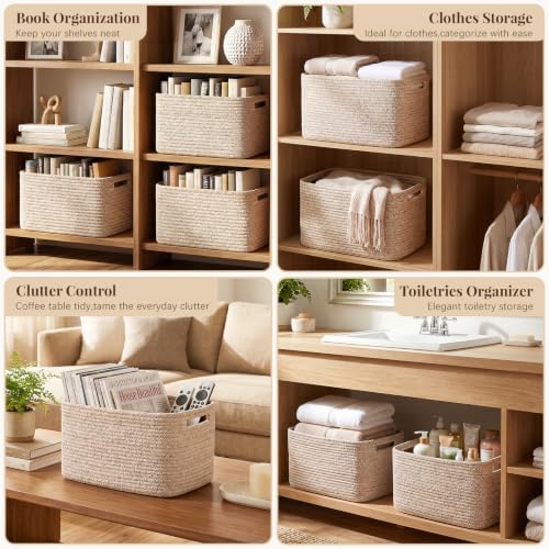 OIASKET 4Packs Natural Cotton Rope Storage Baskets for Organizing Toys, Clothes, Towels & Books, Soft Versatile Organizers for Shelves, Home Decorative Bins, 13''Lx9''Wx7.8''H, Brown - Image 5