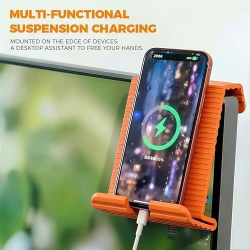Flexible Silicone Aluminum Phone Holder Tablet Stand with Charging Port Design, Foldable Airplane Laptop/Phone Stand for Home Office Travel (Orange) - Image 5