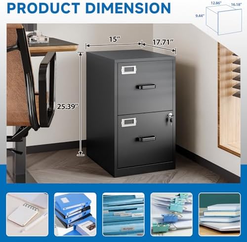 2 Drawer File Cabinet with Lock Vertical Filing Storage Cabinet Office Home Steel Vertical File Cabinets for Letter Size File Cabinet Locked,Assembly Required - Image 3