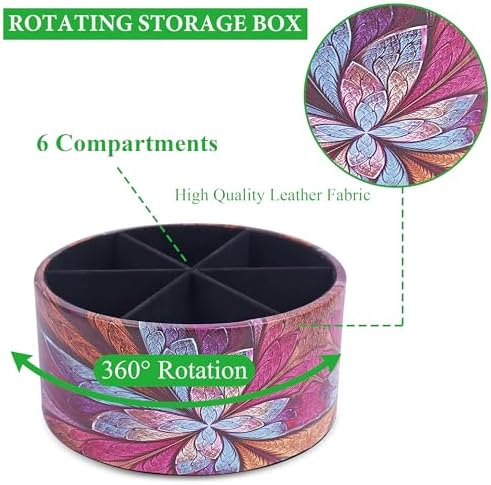 Remote Control Holder, 360°Spinning PU Leather Desk TV Remote Caddy,Desk Storage Box Room Accessories for Controller, Media,Mail,Calculator, Mobile Phone,Pencil(1B-Purple Flower) - Image 3
