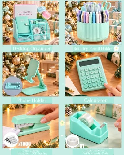 Green and Blue Desk Accessories 21-Piece Office Supplies Gift Set - Image 3