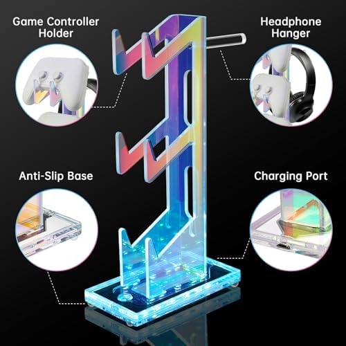 NiHome Controller Holder & Headphone Stand, LED Acrylic 3-Tier Gaming Desk - Image 4