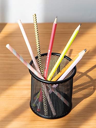 HSYMQ Black Pen Holder Cup for Desk, Pencil Cup Holder, Black Wire Mesh Pen Cup for Desk Office Pen Organizer - Image 4