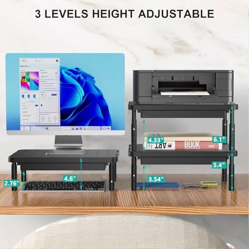 WALI Computer Monitor Stand with Storage, Monitor Riser 3 Height Adjustable - Image 2