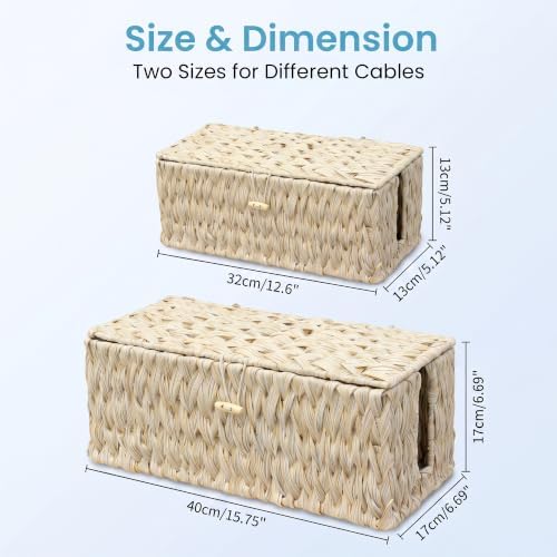 efluky Set of 2 Plastic Cable Management Box, Hand-Woven Cord Organizer with 2 Open Slots, Decorative Cord Box to Hide Power Strip, USB Wires & Charger for Home & Office - Image 2