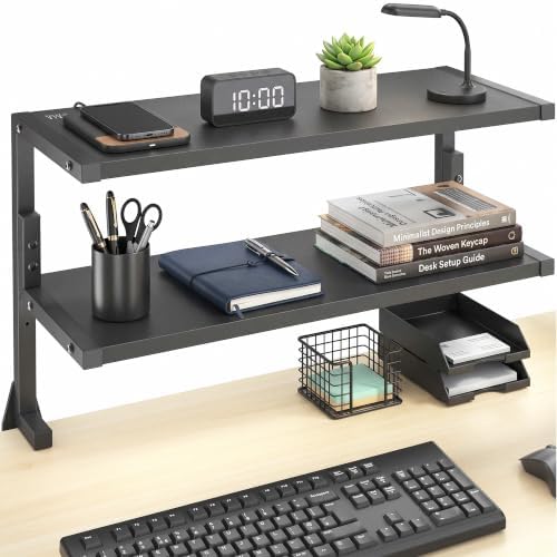VIVO Black Clamp-on 24 inch 2-Tier Desk Shelf, STAND-SHELF24C by VIVO