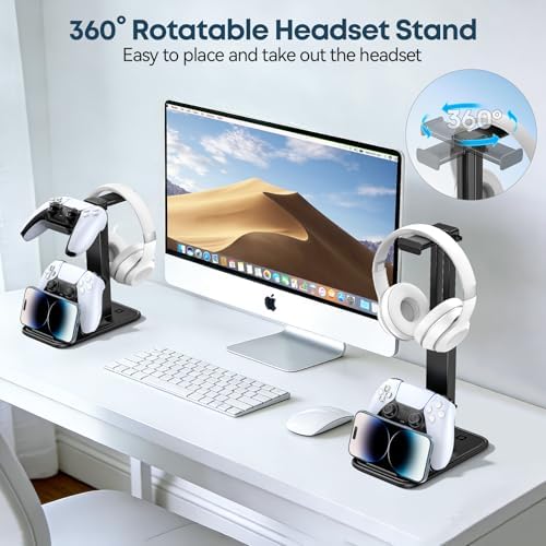 Gaming Headset & Controller Stand, Rotating Headphone Storage with 2 Controllers and Phone Holder, Standard Game Desk Storage for PS5/PS4/XBOX, PC Gamer Essentials Organizer Gift Accessories - Image 4