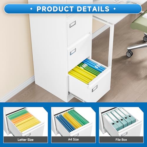 4 Drawer File Cabinet with Lock Metal Vertical File Storage Cabinet Office Home Steel Vertical File Cabinet for A4 Legal/Letter Size Narrow File Cabinet Locked,Assembly Required - Image 6