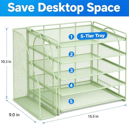 Desk Organizer, 5-Tier Paper Organizer Letter Tray, Green - Image 2