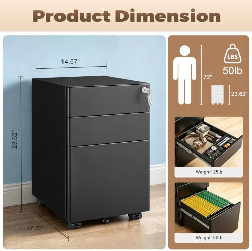 Fully Assembled 3 Drawer File Cabinets for Home Office - Image 3