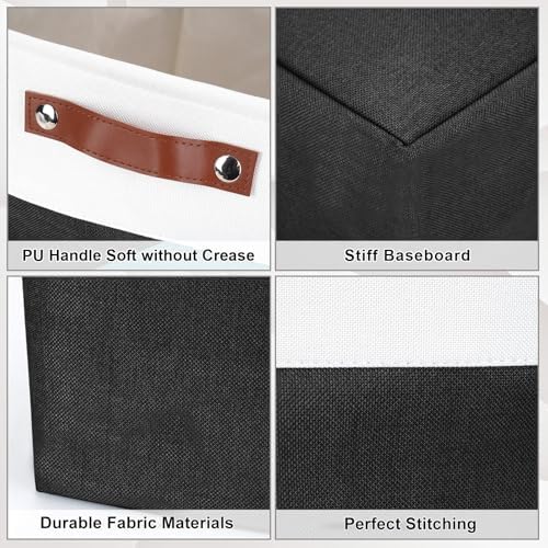 Large Fabric Storage Baskets | 50L Storage Bins, Decorative Linen Closet Baskets with Handles for Organizing, Shelf, Toys, Clothes, Home, Office, Nursery, 17x12x15Inches (Black&White) - Image 5