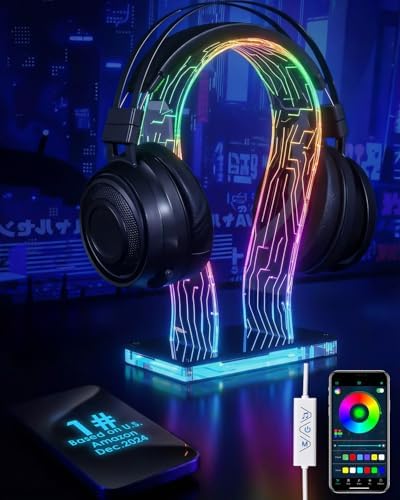 Acrylic RGB Headphone Stand for Desk with Many Light Modes & Colors by OAPRIRE