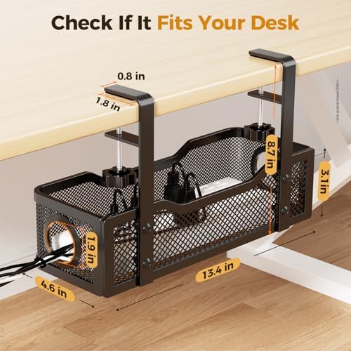 2 Pack Under Desk Cable Management Box Black, Cinati 26.8" Wire Organizers No Drill, Cord Organization Tray with Clamp for Office, Home - No Damage to Desk - Image 5