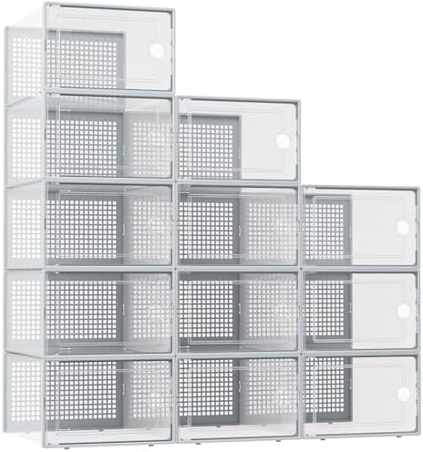 Kuject XX-Large Shoe Storage Boxes 12 Pack, Clear Stackable Shoe Organizer by Kuject