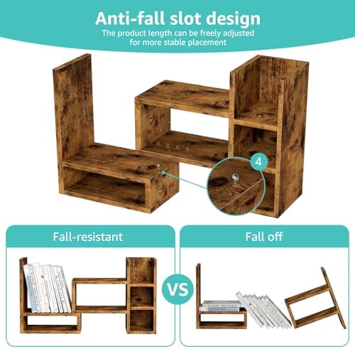 NUTIKAS Desk Shelves Desktop Organizer Shlef - Rustic Office Organization for Top of Desk Organizers and Accessories Corner Bookshelf Table Top Shelving Small Hutch Decorations for Office - Image 7