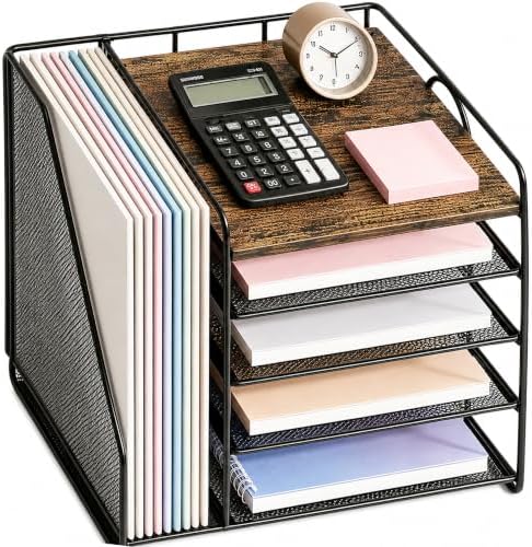 Desk Organizer, 5-Tier Paper Organizer Letter Tray, Brown Wood by OPNICE
