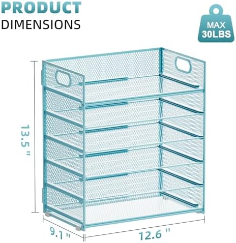 Marbrasse 2 Pack Desk Organizer with Handle, 6 Tier Paper Letter Tray, Mesh Desk File Organizer for Office, School and Home - Blue - Image 3