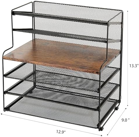 Desk Organizer, 6-Tier Paper Organizer Letter Tray, Brown Wood - Image 4