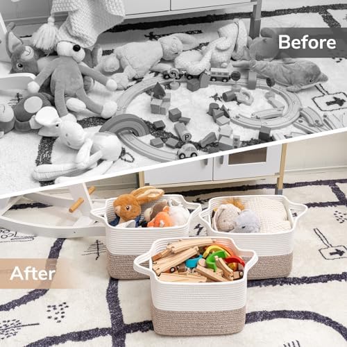 Goodpick Woven Storage Basket for Shelves, 13" x 10" x 9", White & Camel - Image 7